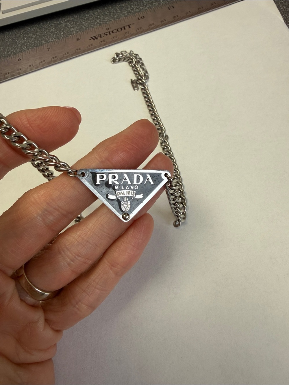 Black and Silver Triangle Logo necklace